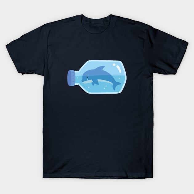 Sad Dolphin Trapped In Plastic Bottle T-Shirt by rustydoodle